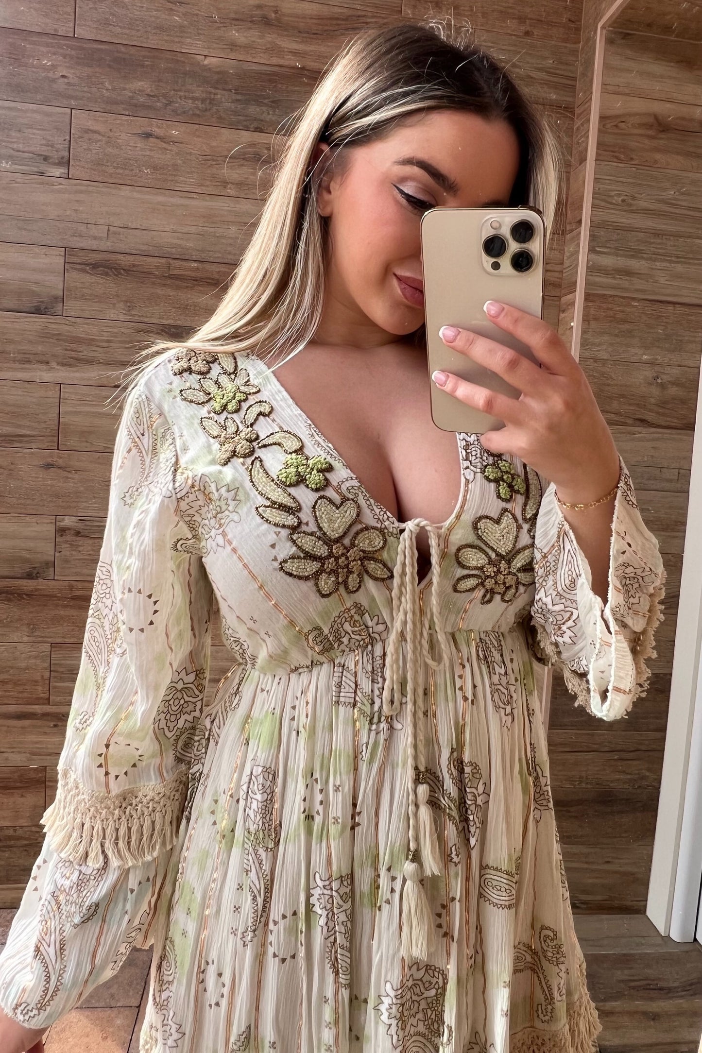 Vestido boho pedrería Verde