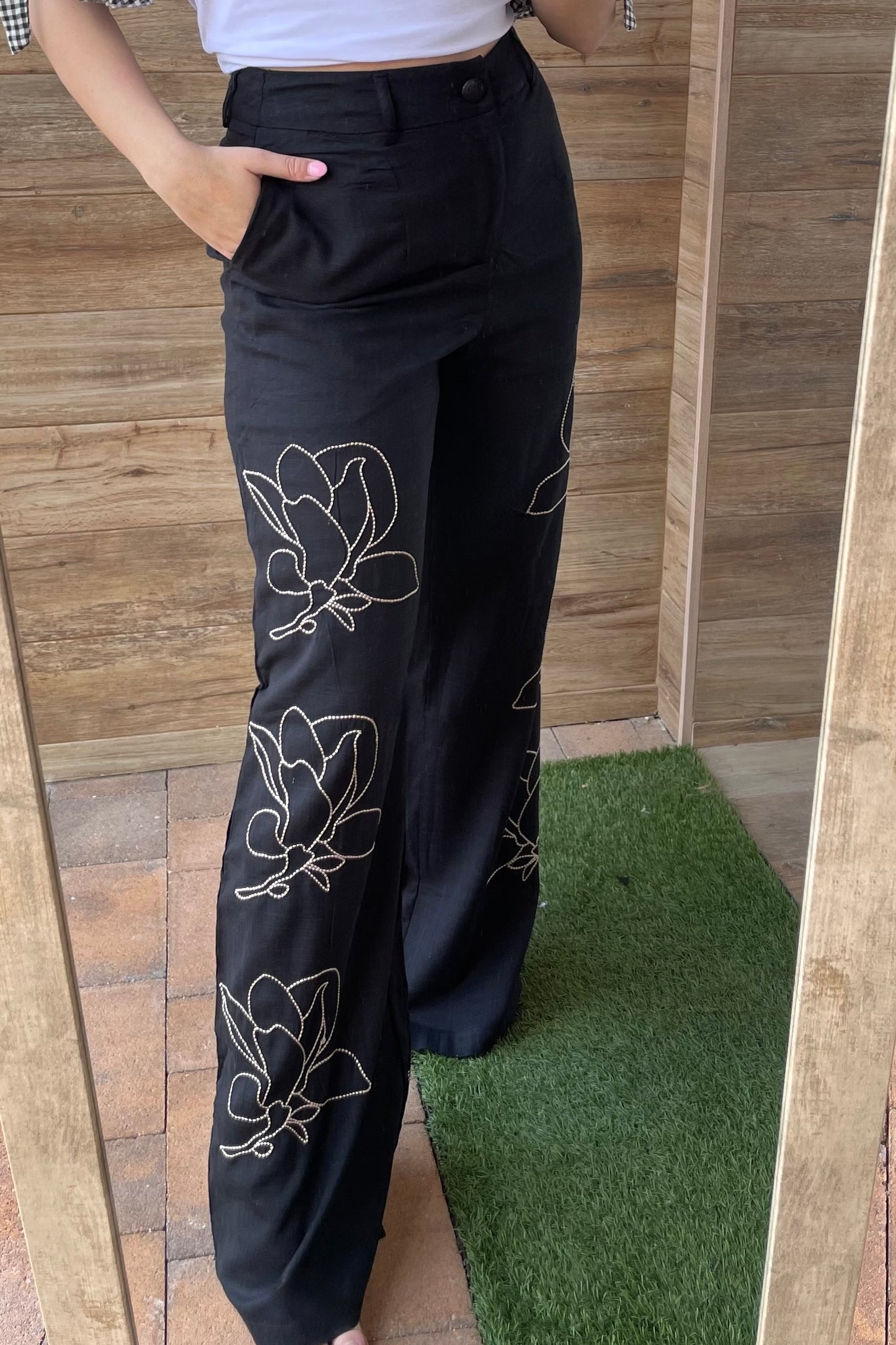 Pantalón lino Negro