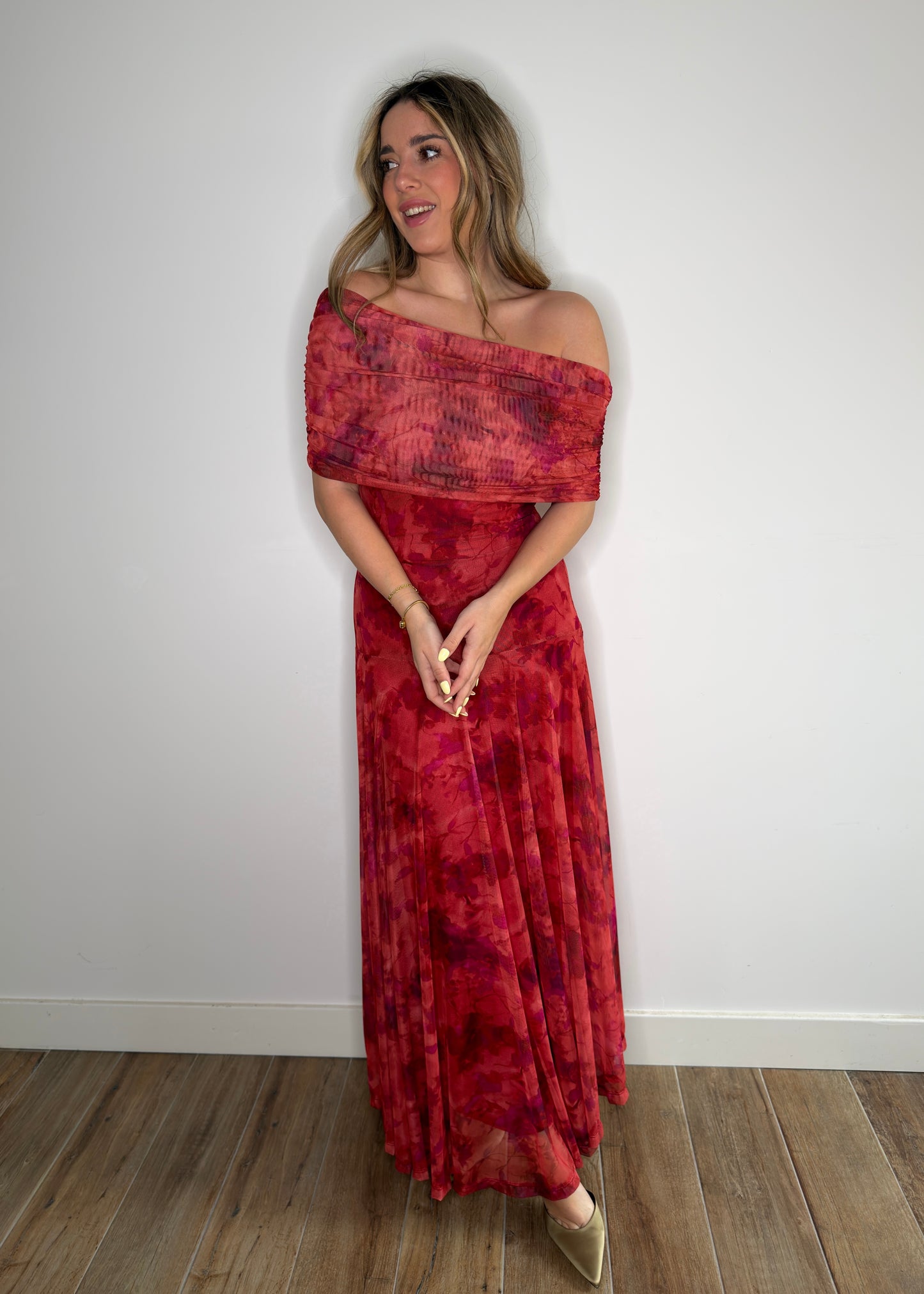 Vestido Tul Estampado Teja