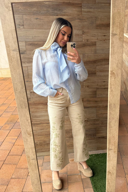 Pantalón beige bordado