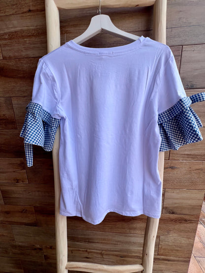 Camiseta manga Vichy Azul