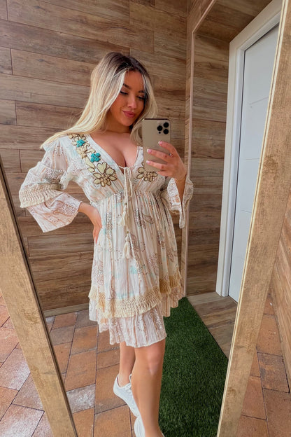 Vestido boho pedrería Azul