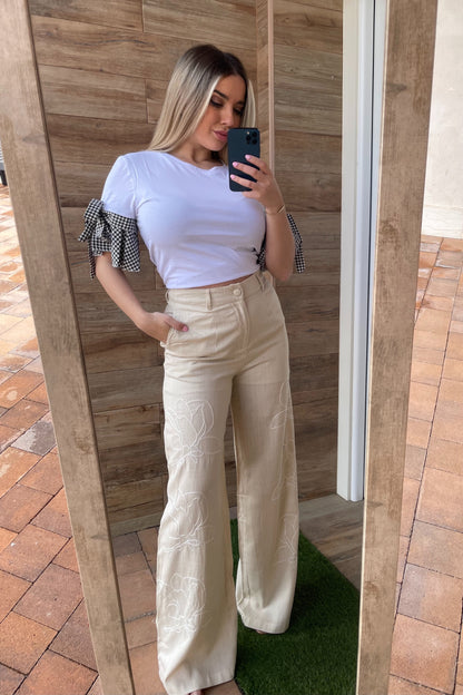 Pantalón lino beige