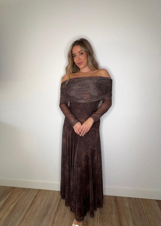 Vestido tul Estampado Marrón