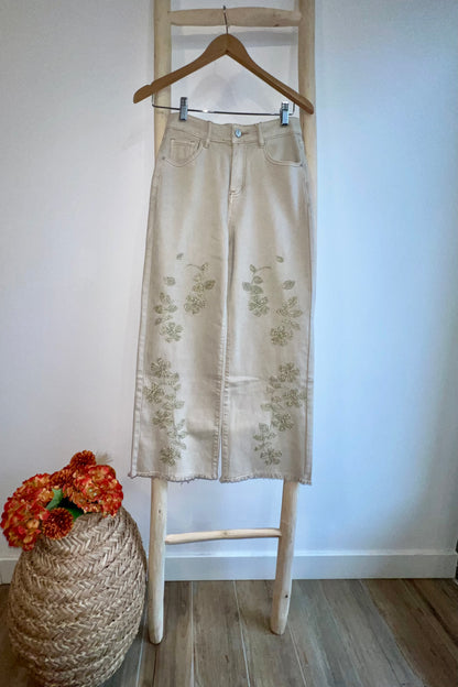Pantalón beige bordado