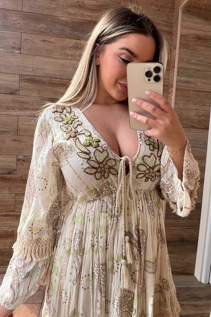 Vestido boho pedrería Verde