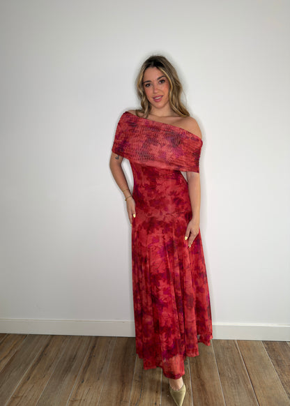 Vestido Tul Estampado Teja