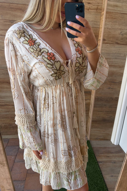 Vestido boho pedrería coral