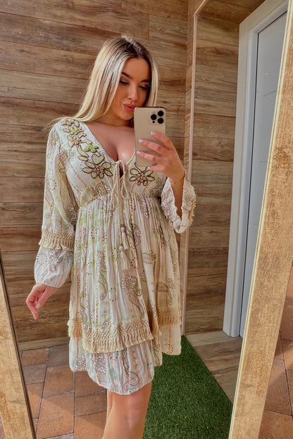 Vestido boho pedrería Verde
