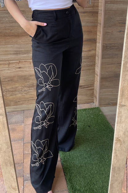 Pantalón lino Negro