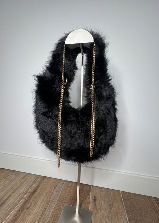 Bolso Redondo Pelo Negro