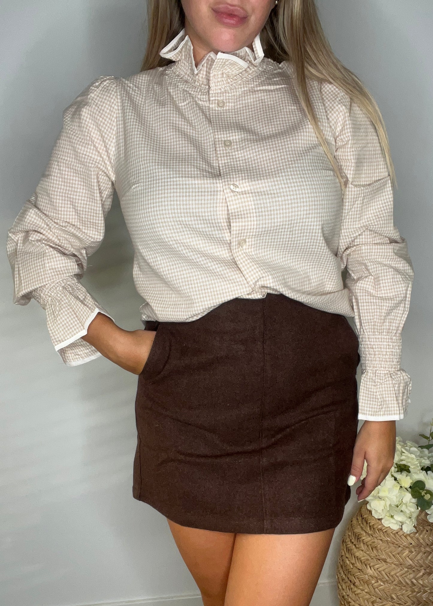 Camisa cuadros - Beige