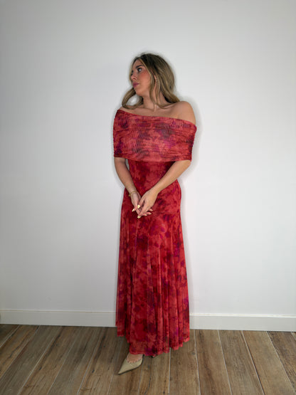 Vestido Tul Estampado Teja