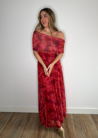 Vestido Tul Estampado Teja